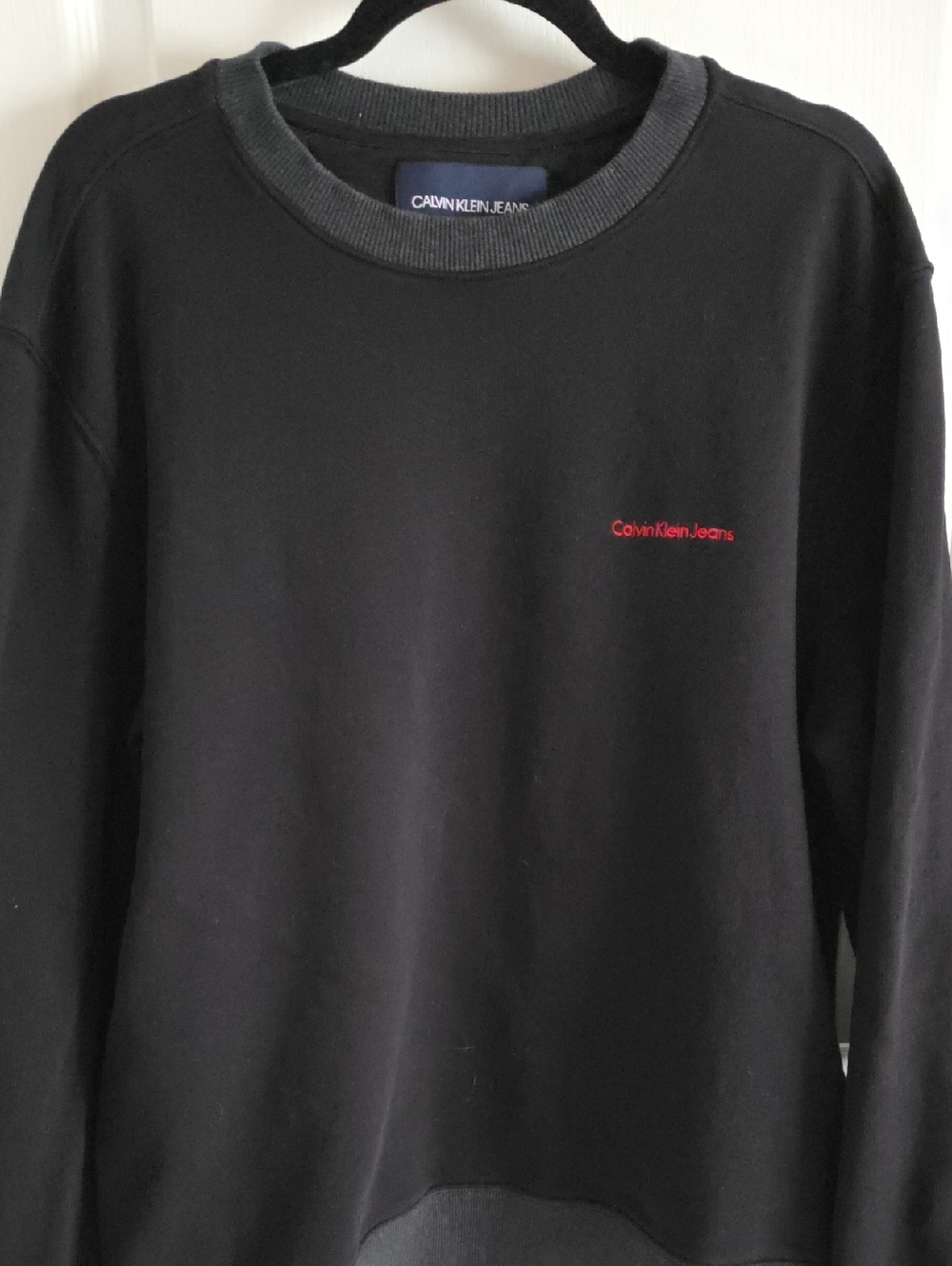Calvin Klein Jeans Black Crewneck Sweatshirt with Red Logo